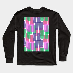 Colorful Indigo Mid Century Modern 60s Style Geometric Cut Outs Pattern Long Sleeve T-Shirt